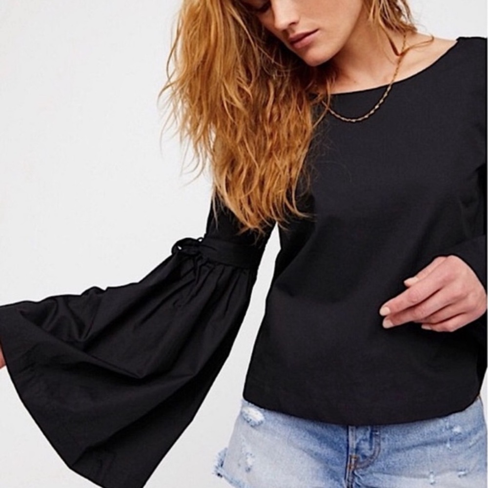 Free People So Obviously Yours Bell Sleeve Top in black size xs